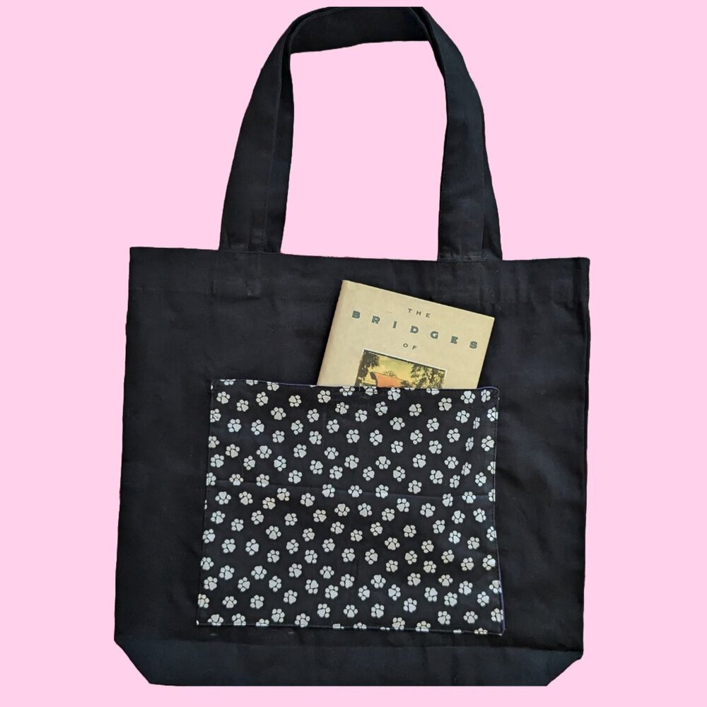 Black Canvas Tote Bag - Small Paws Print - Picture 3 of 5
